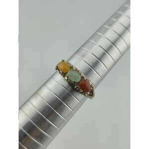 AVON Ring Multi Color Jade Stones Sterling Silver 925 band size 9.75 Vintage